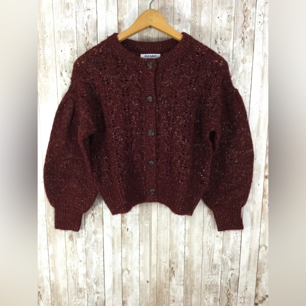 Old Navy Girl Size L (10-12) Cozy Pointelle Blouson-Sleeve Cardigan Sweater